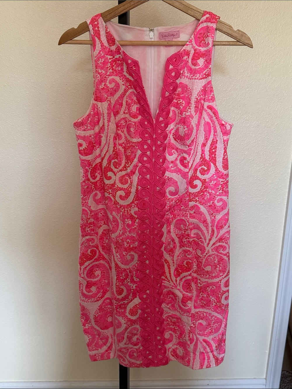 Lilly Pulitzer Hot Pink & Light Pink Sleeveless V-Neck Midi Dress